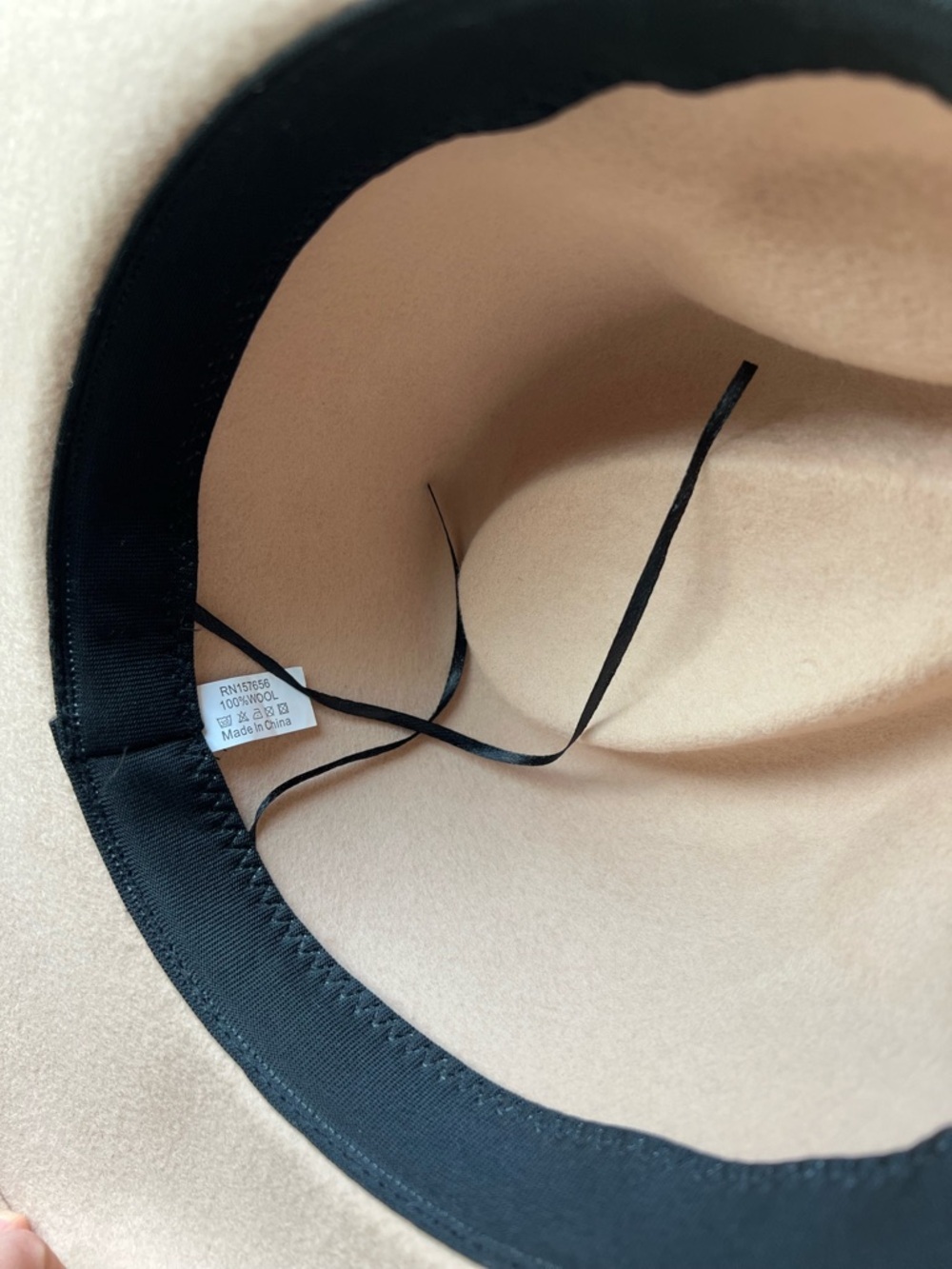 Wide Brim 100% Wool Felt Fedora in Beige with Gray Band Boho Western Minimalist - Picture 6 of 10